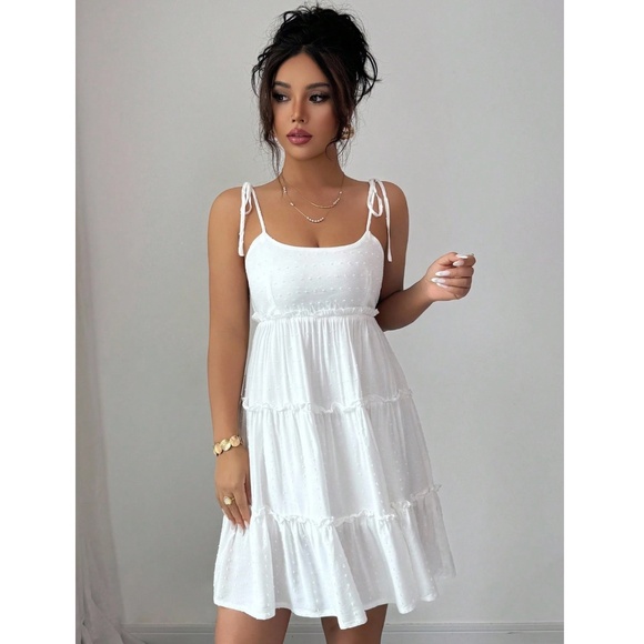 Babydoll White Summer Mini Dress Flared - Picture 8 of 13